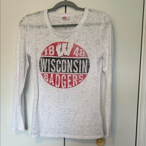 Knights Apparel White Long Sleeve Wisconsin Badgers Logo Tee